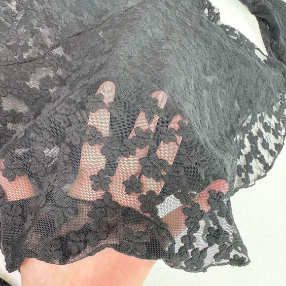 Boston Proper Cardigan Women  Whimsigoth Bell Sleeve Lace Sheer Vampy Ruffles - Picture 10 of 11